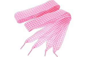 PATIKIL 1 Pair 55.1 Inch Gingham Shoelaces, 1 Inch Wide Pink Ribbon Shoe Laces Plaid Satin Fabric Shoe Strings Replacement fo