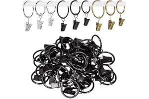Rustark 40Pcs Black Curtain Rings with Clips, 1" (25mm) Interior Diameter Curtain Drapery Clip Rings Shower Curtain Clips Cur