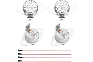 uxcell 2 Pcs KSD301 Thermostat 140°C/284°F 20A Normally Closed N.C Adjust Snap Disc Temperature Switch with Terminal Wire for