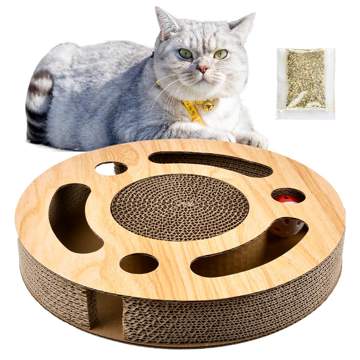 OctBird Cat Scratching Board & Mat - Round Cardboard Scratcher, Scratch Pad & Bed for Cats