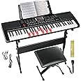 SFESGRER Keyboard Piano 61 Key Electric Piano Keyboard for Beginners/Professional, Portable Light Up Music Keyboard Built-in Dual Speakers with LED Display, Music Stand, Stand, Microphone, Bench (A)