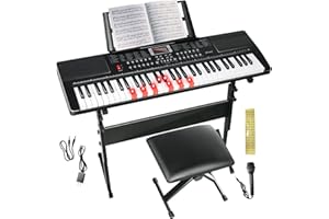 SFESGRER Keyboard Piano 61 Key Electric Piano Keyboard for Beginners/Professional, Portable Light Up Music Keyboard Built-in Dual Speakers with LED Display, Music Stand, Stand, Microphone, Bench (A)