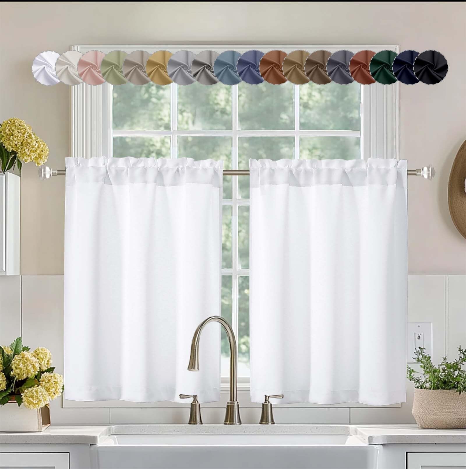 Photo 1 of Aiyufeng Pure White Curtains 36 Inches Long 2 Panels, Room Darkening Half Window Rod Pocket Privacy Short Curtains, Thermal Insulated Curtain Tiers for Kitchen Bathroom Shades, W40 x L36 Inch