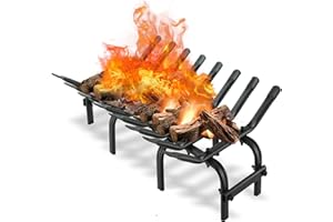 TBMLC Black Steel Fireplace Grate - 19 inch Steel Firewood Log Burning Rack,Stylish and Durable Firewood Burning Rack Holder for Indoor Chimney Hearth or Outdoor Fire Pit (19 x12.5 inch)