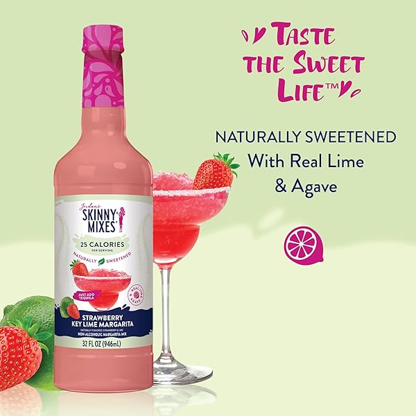 JORDAN’S SKINNY SYRUPS SUGAR FREE SYRUP, NATURALLY SWEETENED STRAWBERRY KEY LIME MARGARITA MIX, 32 OZ, LOW CALORIE FLAVORING, PROTEIN SHAKE, COCKTAIL & MORE, GLUTEN FREE, KETO FRIENDLY