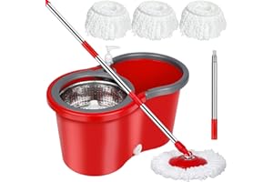 PULNDA Spin Mop and Bucket with Wringer Set，Mop and Bucket Set for Floor Cleaning with 3 Mop Refills 61 inches Telescoping Mop Rod for Office and Home use