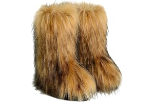 NWSTESLE Kids Fur Boots Furry Boots for Girls Warm Faux Fur Snow Boots for Kids,Mid-Calf Flat