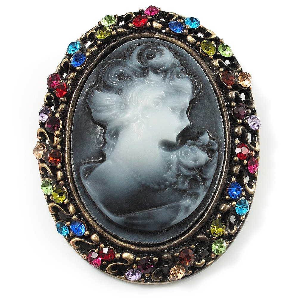 Multicoloured Bronze Vintage Cameo Brooch&Pendant