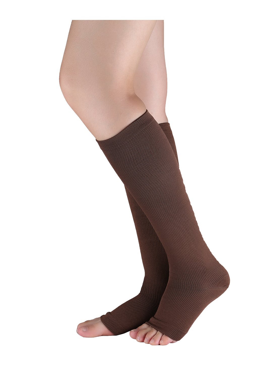 Uxcell Unisex Toeless Compression Socks Knee High Breathable High Stretchy Brown Fit Ankle circum 8"-10",Calf circum 15"-17"