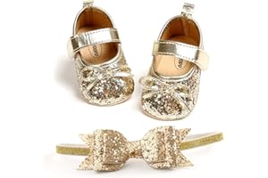 WILLFUN Baby Girls Mary Jane Flats Floral Princess Dress Crib Shoes Non-Slip for Toddler First Walkers