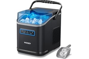 Hicozy Clear View Ice Maker Countertop, Self-Cleaning Ice Machine with Ambient Lights, Ice in 6Mins, 26 lbs/Day, 2 Sizes of B