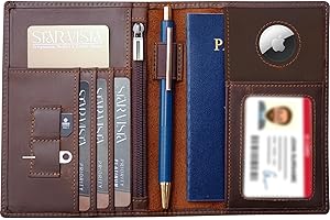 STAR VISTA Phoenix Leather Passport Holder, Full Grain Leather Travel Wallet - Slim, Bifold, RFID Blocking, ID Window, Coin Pocket, Card Slots, SIM Slots, AirTag Holder
