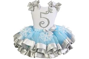 Kirei Sui Girls Princess Snowflake Blue Silver Satin Trimmed Tutu 1st 2nd 3rd 5th Birthday Outfit