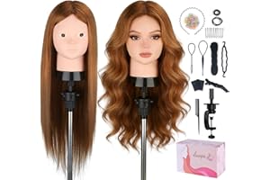 Beauty Star Mannequin Head with 80% Real Human Hair, Manikin Doll Head for Hair Styling, Cosmetology Makeup Hairdressing Training Practice Head with Clamp Stand and DIY Hair Styling Braiding Set