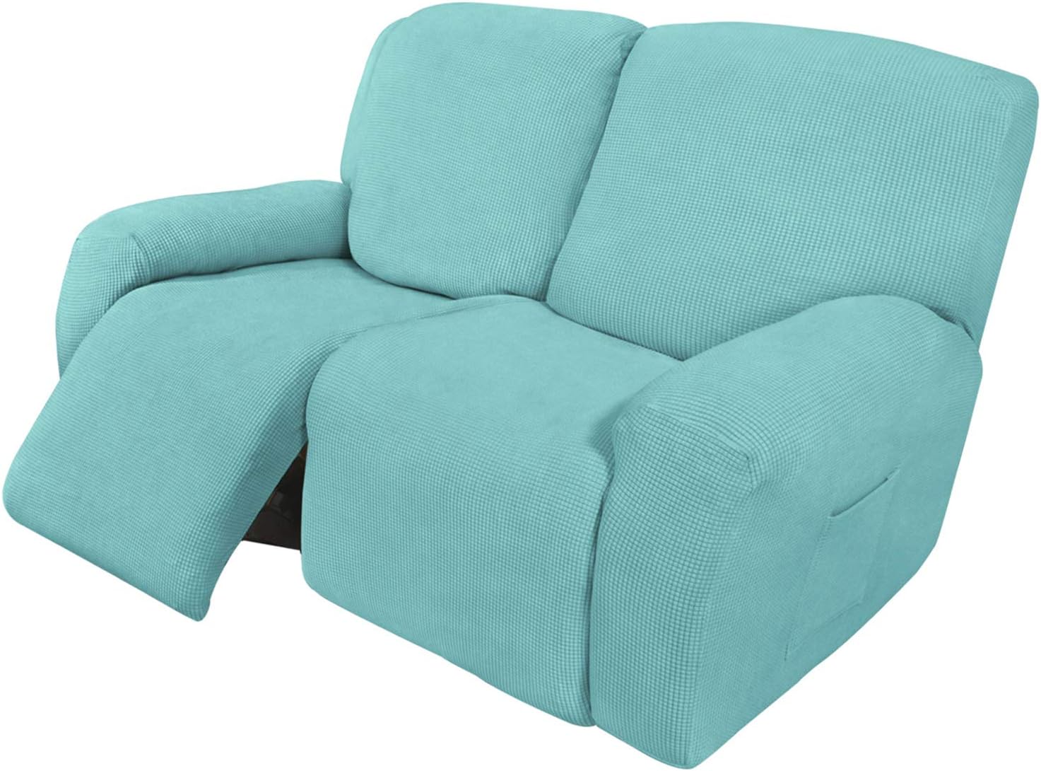 Easy-Going 6 Pieces Recliner Loveseat Stretch Sofa Slipcover Sofa Cover Furniture Protector Couch Soft with Elastic Bottom Kids, Spandex Jacquard Fabric Small Checks Light Green