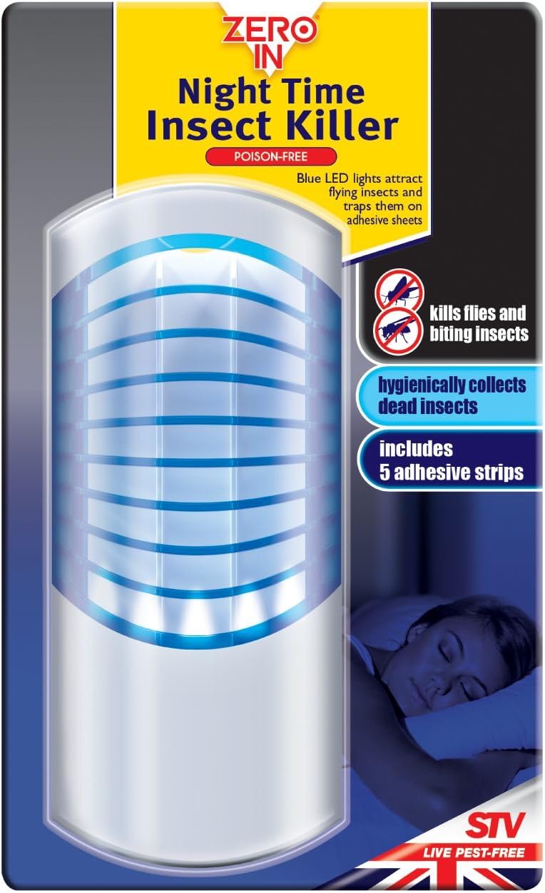 Zero In Night Time Insect Killer Kills Flies, Moths, and Midges Hygienic Disposal Poison-Free UV LED lamp Includes 5 Adhesive Sheets - Image 4
