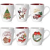 Shellwei 6 Pack Christmas Coffee Mugs 11 oz Holiday Ceramic Mugs Set Xmas Tea Cups with Handles Bulk Reusable Ceramic Coffee Cups for Women Men Teachers Appreciation Christmas Gifts(Classic)