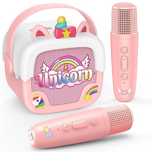 Dislocati Karaoke Machine 2 Microphones, Unicorn Gifts for Girls Gifts for 3-12 Year Old Girls Birthday Presents Portable Karaoke Machines for Kids Toys for 3-10 Year Olds Girls