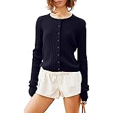 KIGRAD Women Y2k Cute Crewneck Cable Knit Lightweight Cropped Cardigan Tops Fall Open Front Button Pullover Sweaters
