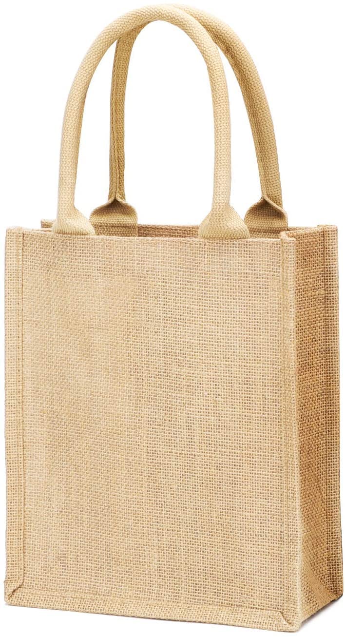 Photo 1 of TBF Heavy Duty Reusable Jute Burlap Tote Bags in Bulk for Shopping Grocery Wedding Welcome Gifts and More (3 Pack, Natural - Small)