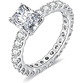 MDFUN 18K White Gold Engagement Ring for Women Radiant Cut Cubic Zirconia Wedding Promise Rings for Her