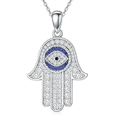 Hancock Evil Eye Necklace S925 Sterling Silver Hamsa Hand Necklace Protection Amulet Evil Eye Jewelry Birthday Gift for Women
