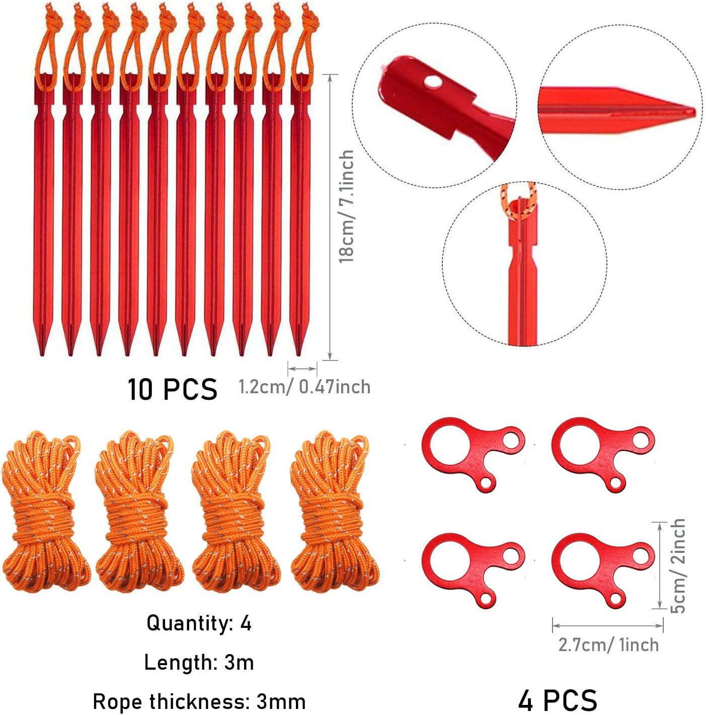 Allazone 20 PCS Aluminum Lightweight Tent Stakes Set, Camping Tent