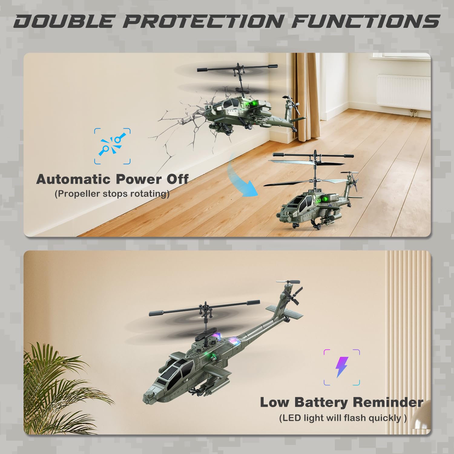 VATOS Ferngesteuerte Helikopter für Kinder, 2.4GHz Hubschrauber Ferngesteuert mit 2 Akkus & EIN-Knopf-Start, Military RC Helikopter Spielzeug Geschenke für Jungs oder Anfänger ab 8 Jahre 6
