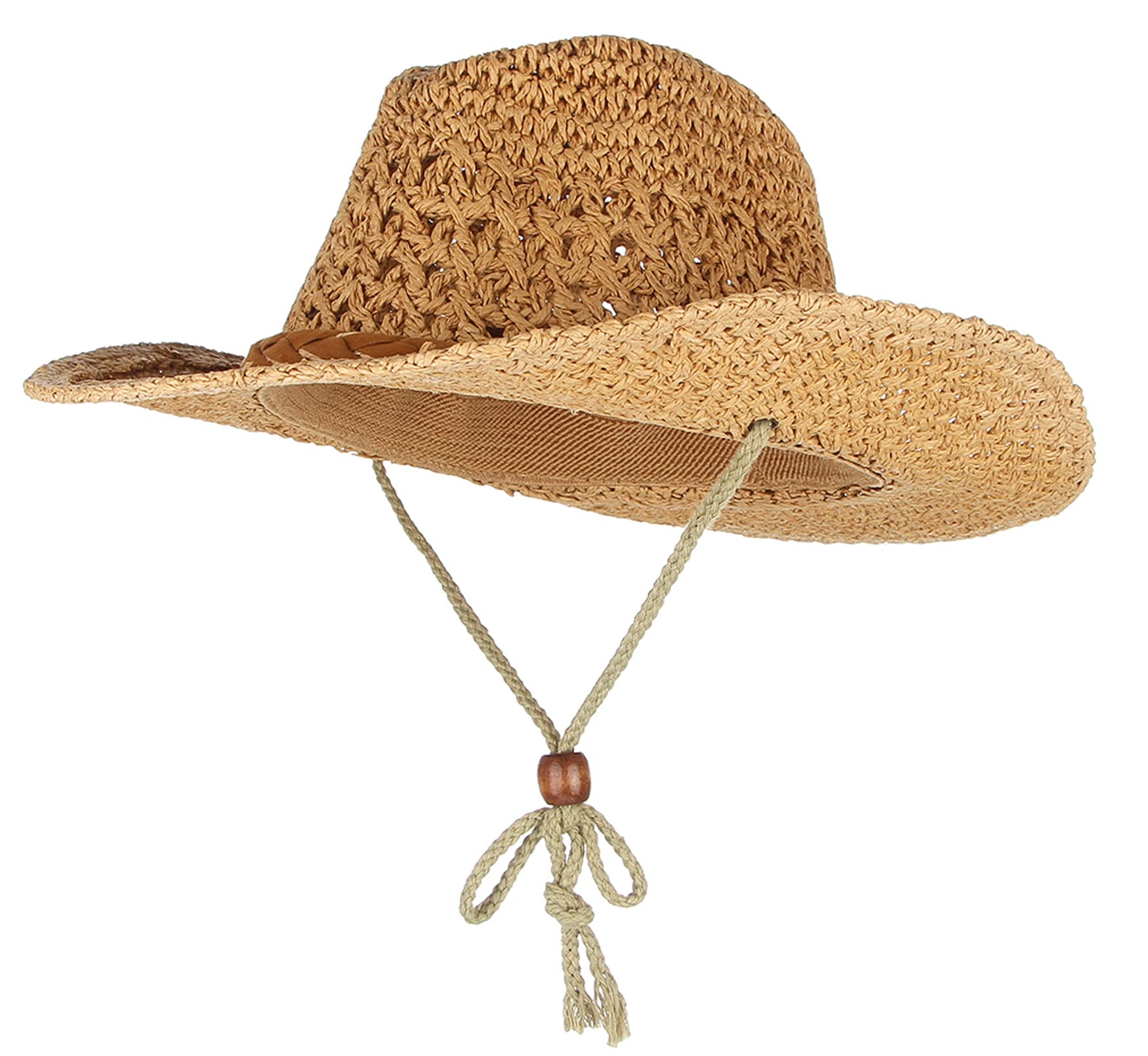 Photo 1 of GEMVIE Baby Toddler Kids Sun Straw Western Cowboy Hat Wide Brim with Chin Strap (Khaki)