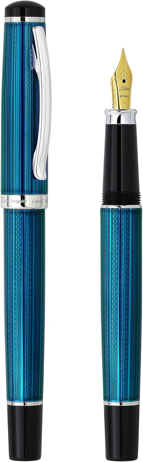 Xezo Incognito Fountain Pen, Medium Nib. Deep Blue Layered Lacquer with Pure Platinum Plating. Handcrafted, Limited Edition, Serialized - Image 4