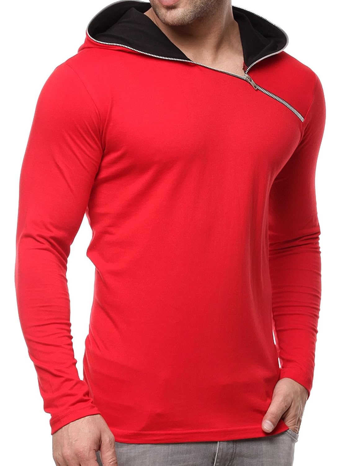 gritstones red/black full sleeve hooded t shirt gsfshdzip1291rdblk