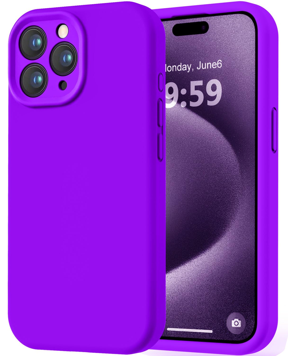 Photo 1 of LOVE 3000 Designed for iPhone 15 Pro Case, Premium Silicone with [Soft Anti-Scratch Microfiber Lining] Shockproof Protective Phone Case for Men Women Girls 6.1", Neon Purple
