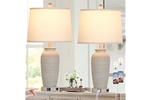 CINSARY 25" Farmhouse Jar Table Lamps Set of 2, 3 Way Touch Control Rustic Bedside Lamps with USB A+C Ports & AC Outlet, Pot 