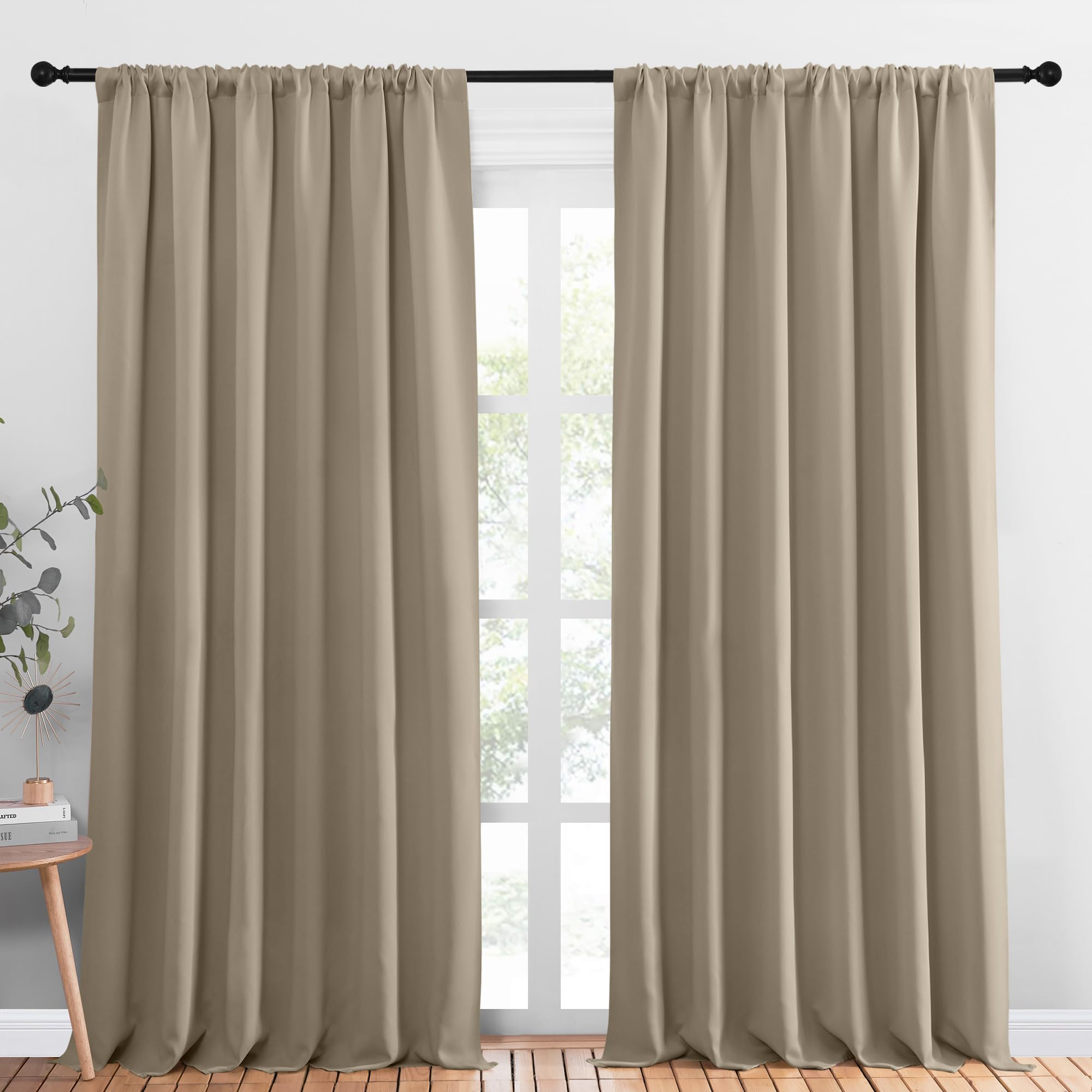 NICETOWN 2 Panels Blackout Curtains, Rod Pocket Thermal Insulated Drapess for Bedroom, Privacy Protection Easy-Care Heavy Duty Curtains for Living Room/Dining Room, W70 x L95 inches, Soft Taupe Image