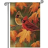 Cardinal Bird Fall Garden Flag 12x18 Inch Double Sided,Maple Leaves Thanksgiving Burlap Autumn Seasonal Holiday Yard Outdoor Decor bird2