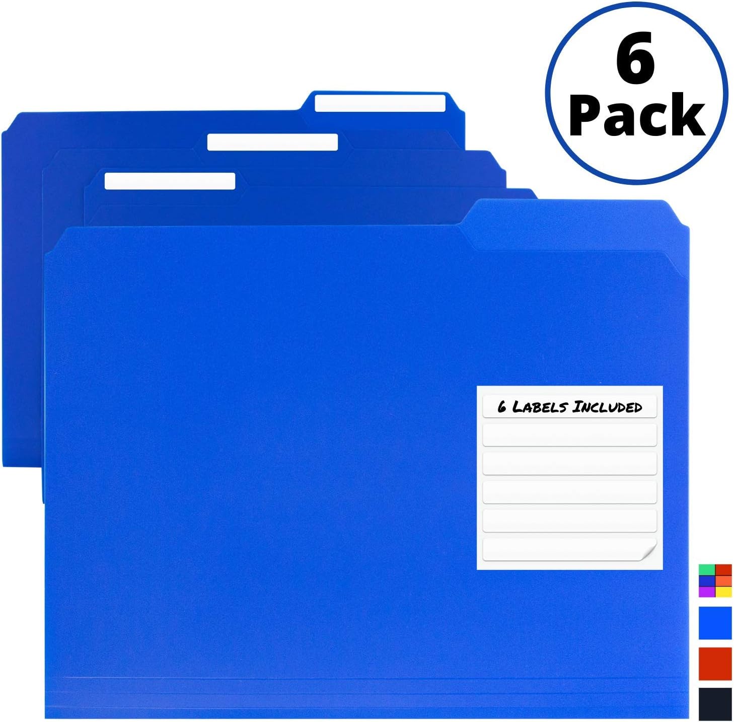 Dunwell Colored Plastic 3-TAB File Folders (6 Pack, Assorted Colors) Letter Size, 1/3-Cut Tabs, More Durable Than Manila Folders, Labels Included, Writable Erasable Top Tabs Document Filing Storage : Office Products