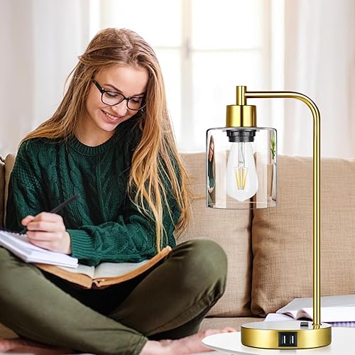 Industrial Touch Control Table Lamps Set of Gold Nightstand