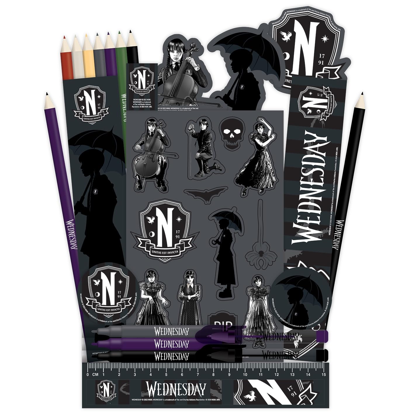 WEDNESDAY ADVENT CALENDAR STATIONERY SET 2026 Advent Calendar Stationery Set, Official Licensed 24-Day Christmas Countdown with Daily Surprise Gifts, Fun Collectible Holiday Stationery for Kids