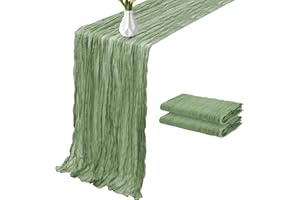 OGORI 2 Pack 10Ft Cheesecloth Table Runner 35x120 Inch Boho Gauze Rustic Sheer Sage Green Cheese Cloth Table Runner for Wedding Bridal Baby Shower Holiday Party Table Decoration