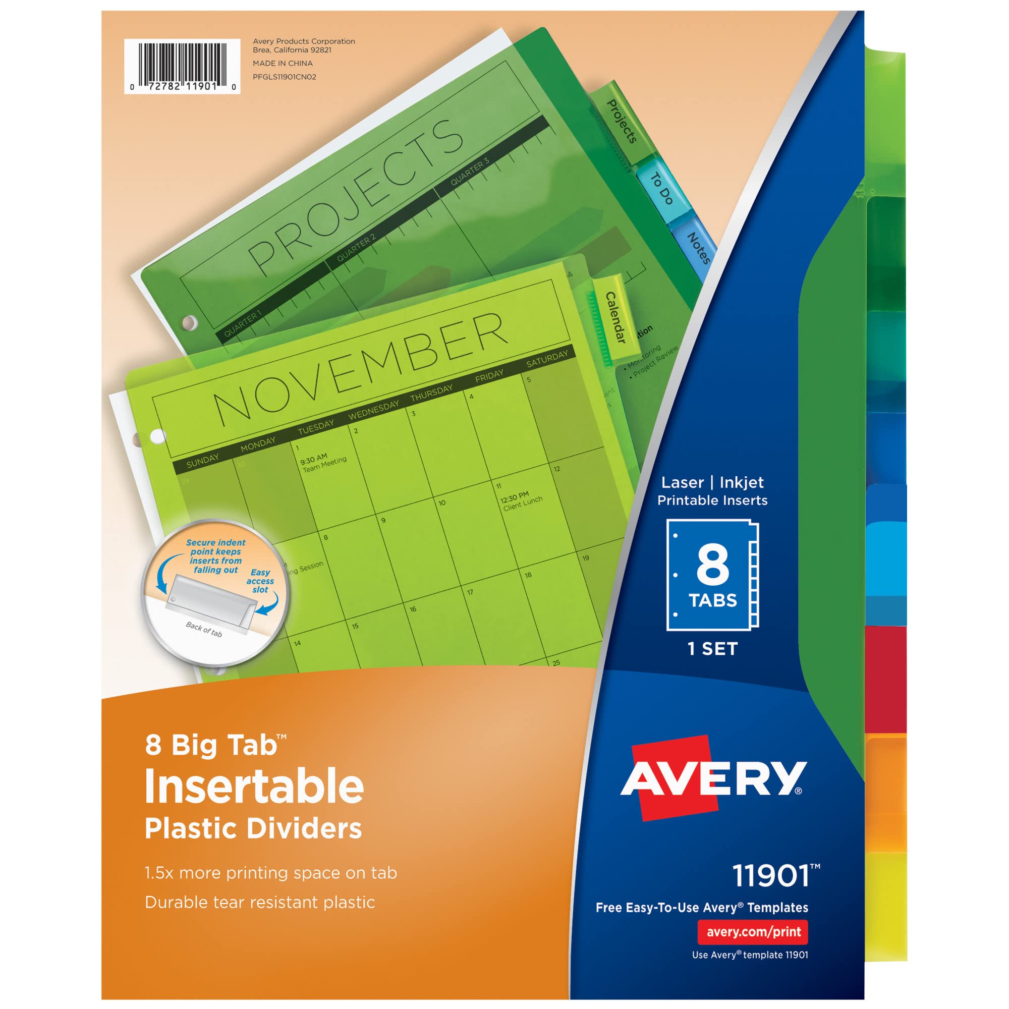 Avery Big Tab Insertable Plastic Dividers, 8 Multicolor Tabs, Case Pack of 24 Sets (11901)
