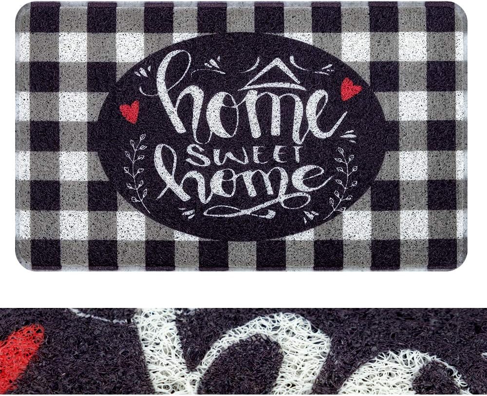 RORA PVC Outdoor Indoor Welcome Doormat Black White Buffalo Check Rugs Home Sweet Home Plaid Rug Rubber Backing Non-Slip Entryway Rugs Shoes Mat Scraper Carpet for Garage Patio Garden(17.3"x29.5")