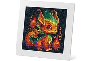 Meothan 5D Diamond Painting Kit for Kids with Wooden Frame Easy Small Dragon Diamond Painting, DIY Dragon Big Gem Painting Set Paint by Diamonds Crafts for Girls Boys Ages 4-12 7x7 in