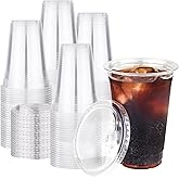 VPACKDUO 100 pack 20 oz Clear Plastic Cups with Lids, Disposable Iced Coffee Cups with Strawless Sip Lids, Drink Cup for Cold Drinks, Iced Coffee