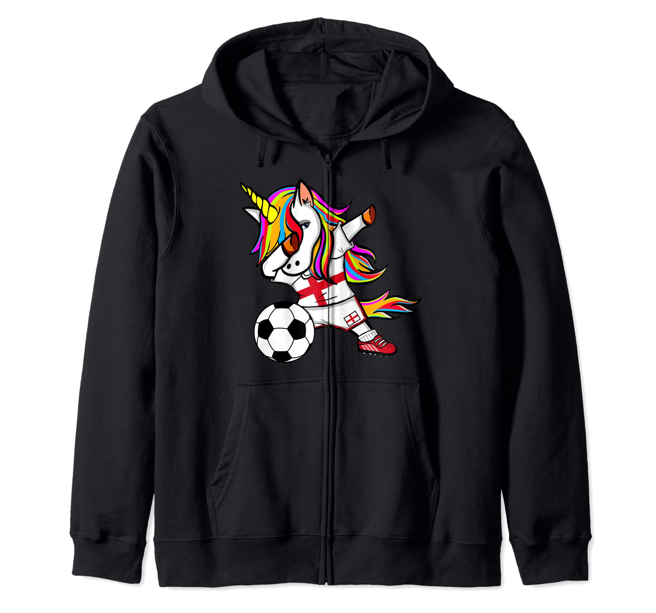 Funny Dabbing Unicorn England Football - English Flag Soccer Zip Hoodie