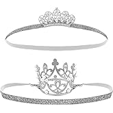 DatingShiny Silver Baby Tiara Glitter Crown Headband Crystal Hair Belt for Little Girl Infant Princess Tiaras Birthday Elastic Hair Band for Photography Props