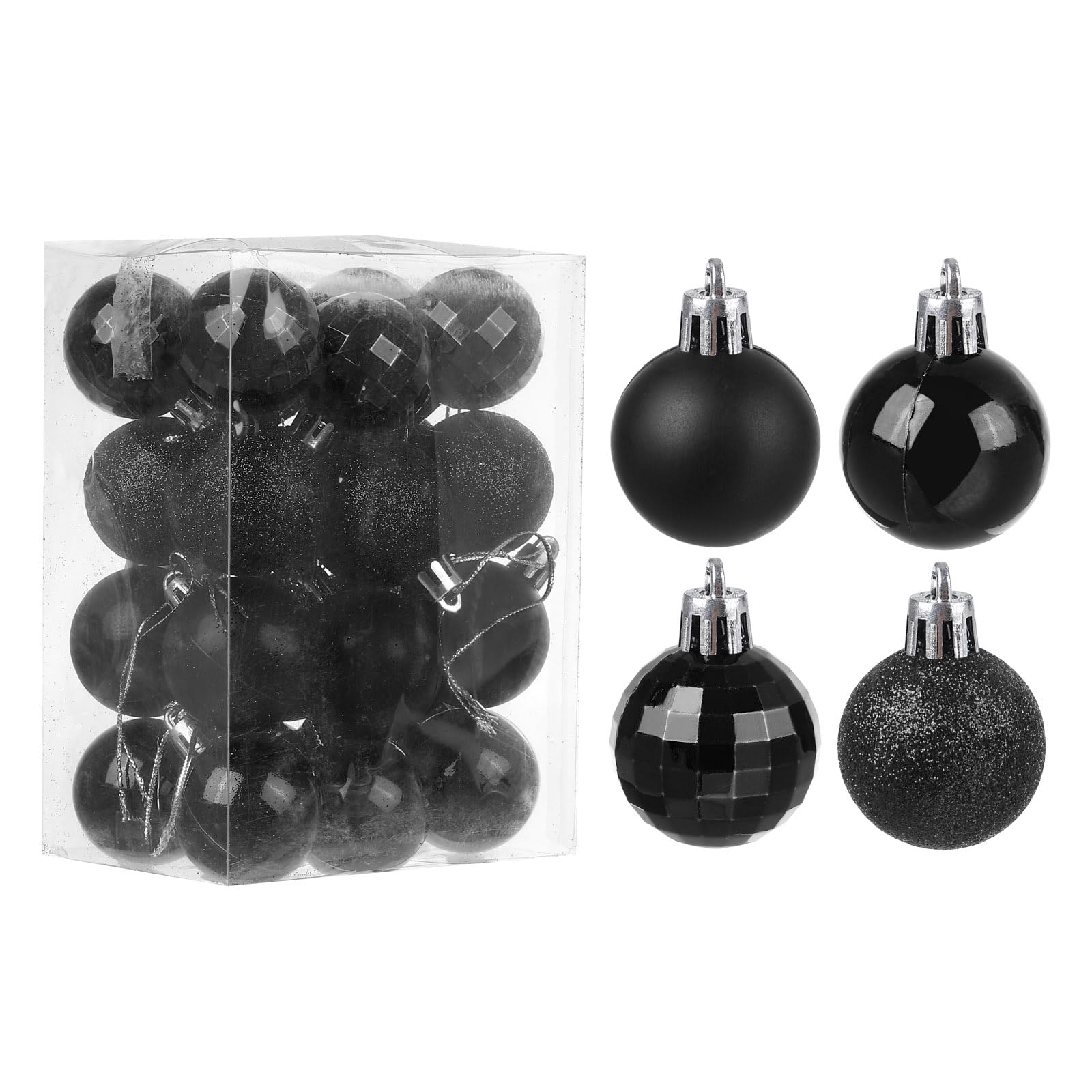 uxcell 24Pcs Black 1.57 Inch Christmas Balls Ornaments Shatterproof Ornaments Hanging Baubles for Xmas Trees, Wedding, Party Decorations