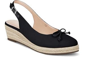 COUTGO Womens Closed Toe Espadrilles Wedges Shoes Platform Slingback Mid Low Heel Canvas Bow Dress Sandals