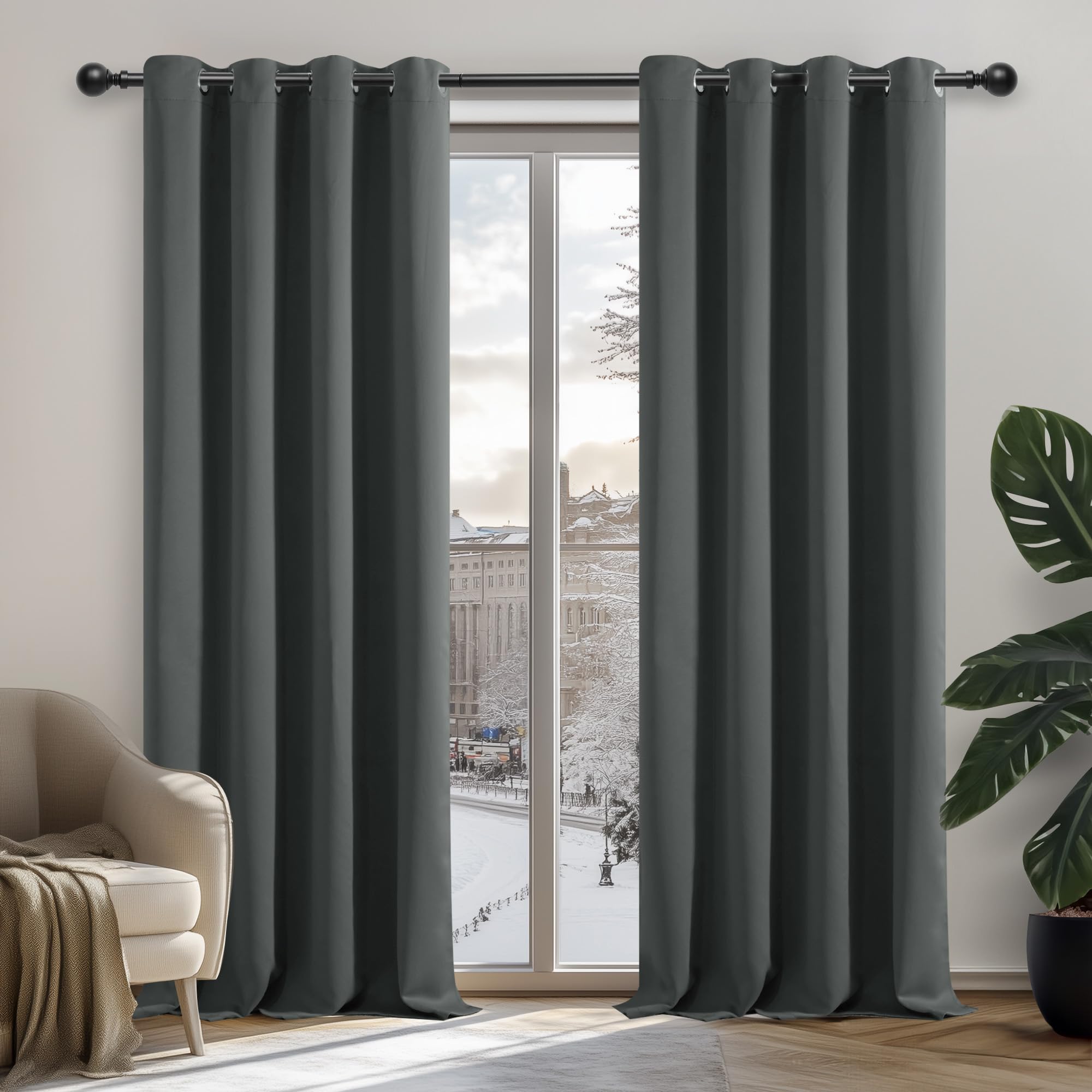 Deconovo Home Decorative Blackout Curtains Thermal Insulated Curtains Eyelet Curtains for Children Bedroom Dark Grey W42 x L63 Inch Pair