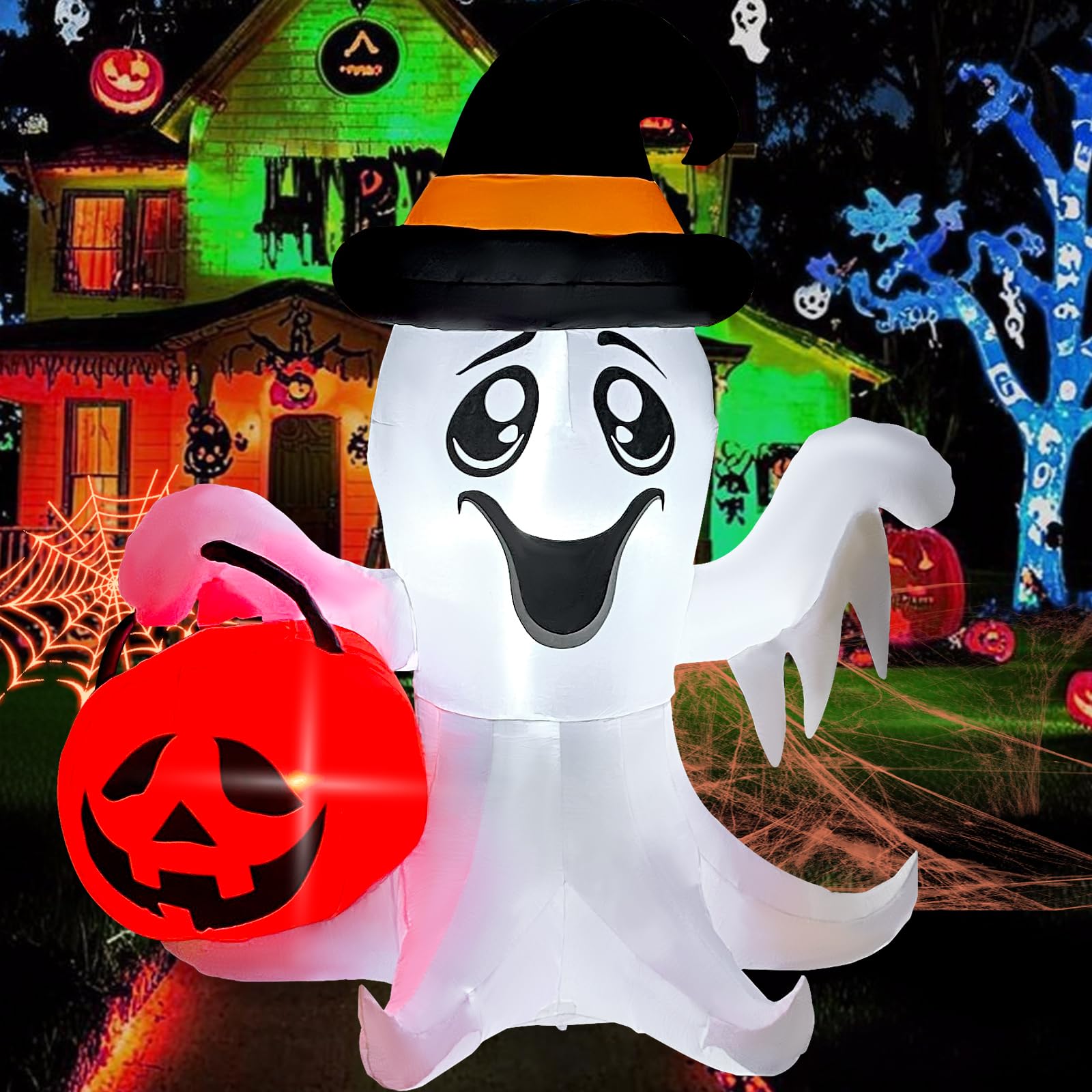 Photo 1 of ?2025 Latest Release?Halloween Inflatables Ghost Outdoor Decorations 5FT Ghost Pumpkin Inflatable with Build-in 2 LED Ghost Blow Up Yard Decoration Cute Ghost Blowup Decor for Party Garden Lawn