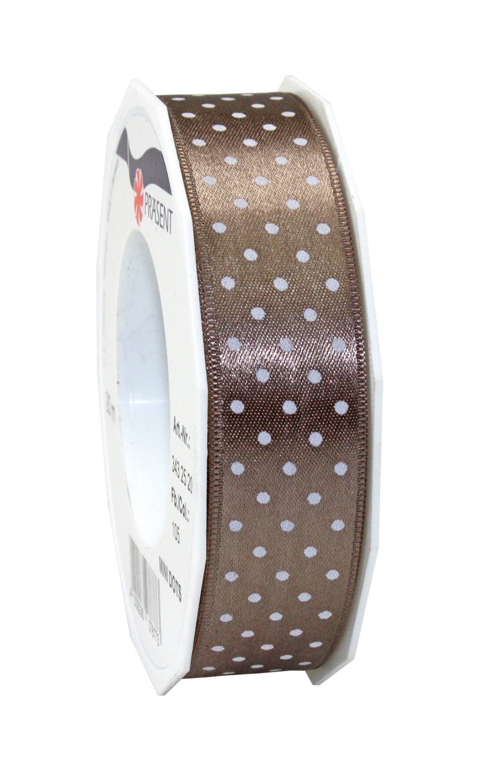 C.E. Pattberg Präsent - Mini Dots Printed Satin Ribbon Taupe 25 mm width, 20 m length — image 1